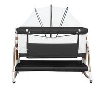 HUOLE Lit Bébé Parapluie Réglable en Hauteur et Inclinaison, Lit Bébé Cododo pour Les Bébés de 0 à 36 Mois Pliable,Berceau bébé Mobile Lit d'Appoint,4 roulettes,90 x 60 x 90-115 cm - Noir + Or