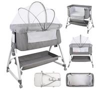 HUOLE Lit Cododo Bébé 0-36 Mois, Inclinaison&Hauteur Réglable,3en 1 Lit bébé Berceau Cododo,co-Sleeping, Berceau Cododo avec Matelas et Moustiquaire,80 * 40 * 100-115 cm