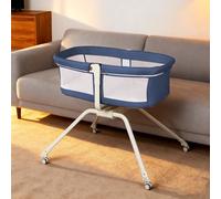 HUOLE Lit Cododo Bébé 0-6 Mois avec Roues Intégrés, 2en 1 Lit bébé Berceau Cododo,Berceau bébé evolutif, avec Matelas et Moustiquaire,94 * 70 * 80cm (Bleu Marine)