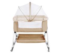 HUOLE Lit Cododo Bébé 0-6 Mois avec Roues Intégrés, 2en 1 Lit bébé Berceau Cododo,Berceau Cododo avec Matelas et Moustiquaire,80 * 40 * 100-115 cm (6 Niveaux de Hauteur) - Blanc cassé