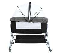 HUOLE Lit Cododo Bébé 0-6 Mois avec Roues Intégrés, 2en 1 Lit bébé Berceau Cododo,Berceau Cododo avec Matelas et Moustiquaire,80 x 40 x 100-116 cm (6 Vitesses - Noir)