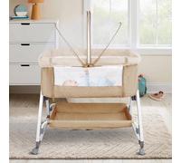 HUOLE Lit Cododo Bébé 0-6 Mois avec Roues Intégrés, 2en 1 Lit bébé Berceau Cododo,Berceau Cododo avec Matelas et Moustiquaire,80 * 40 * 100-115 cm (6 Niveaux de Hauteur) - Blanc cassé