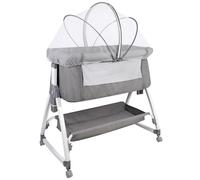 HUOLE Lit Cododo Bébé 0-6 Mois avec Roues Intégrés, 2en 1 Lit bébé Berceau Cododo,Berceau Cododo avec Matelas et Moustiquaire,80 * 40 * 100-115 cm (6 Niveaux de Hauteur) - Lin