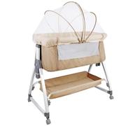HUOLE Lit Cododo Bébé 0-6 Mois avec Roues Intégrés, 2en 1 Lit bébé Berceau Cododo,Berceau Cododo avec Matelas et Moustiquaire,80 * 40 * 100-115 cm (6 Niveaux de Hauteur) - Blanc cassé