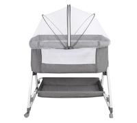 HUOLE Lit Cododo bébé avec Matelas, Hauteur Réglable à 6 Niveaux, Lit d’Appoint Bebe Evolutif à roulettes, Lit de Voyage Pliable, Panier de Rangement, 0-2 ans-80 * 40 * 100-115cm-lin