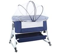 HUOLE Lit Cododo bébé avec Matelas, Hauteur Réglable à 6 Niveaux, Lit d’Appoint Bebe Evolutif à roulettes, Lit de Voyage Pliable, Panier de Rangement, 0-2 ans-80 x 40 x 100-116 cm (Bleu Marine)