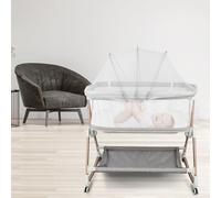 HUOLE Lit Cododo bébé avec Matelas, Hauteur Réglable à 6 Niveaux, Lit d’Appoint Bebe Evolutif à roulettes, Lit de Voyage Pliable, Panier de Rangement, 0-2 ans-96 * 60 * 90-115 cm - Gris