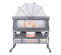 HUOLE Lit Cododo, Berceau Bébé 2 en 1, dès la Naissance et jusqu'à 9kg, 5 Réglage de la Hauteur, avec Matelas Roues Fenêtres Latérales en Maille, Co-Sommeil,92 * 58 * 70-90cm-blanc cassé