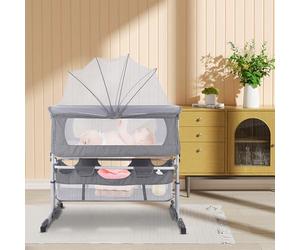 HUOLE Lit de bébé de Chevet, berceaux pliants 2 en 1, lit de bébé Portable avec fenêtres en Maille, Roues pivotantes, moustiquaire de lit Pliable,Berceau bébé -92 * 58 * 70-90cm-blanc cassé