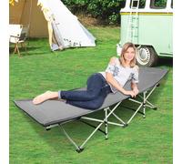 HUOLE Lit de Camp Pliable 1 Personne, Capacité de Charge 200Kg Lit Pliant avec Matelas, Dossier RéGlable, Convient pour Le Jardin, Les Bains de Soleil et Le Bureau, 190 x 67 x 35 cm - Gris