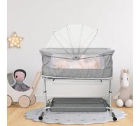 HUOLE Lit Jumeaux Bebe,Twin Nursery Center, Accessoire De Berceau Jumeau pour Parc, Lit De Bébé Dormeur avec Parents, Hauteur Réglable, Roue Universelle Muette, Berceaux-113 * 66 * 84 cm-Gris