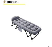 HUOLE - Lit pliant stable et portable pour la pause déjeuner, lit de 190 cm en tissu Oxford, plus large et plus grand, Gris foncé.