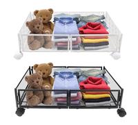 HUOLE Lot de 2 boîtes de Rangement sous Le lit, avec roulettes, Assemblage sans Outil, en métal, pour Chambre à Coucher,Literie 60 * 40 * 17cm-noir-2PC