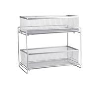 HUOLE Organiseur à 2 Niveaux avec paniers coulissants, Armoire de Cuisine Organisateur d'armoire, étagère de tiroir de Panier Amovible pour Rangement de Cuisine-Argenté