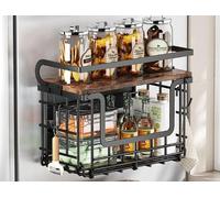 HUOLE Panier a Fruit etagere de murale cuisine,Rangement de cuisine empilable,2 Etages Corbeille,Avec un Couvercle en boispour Fruit Basket pour Rangement,30,5 x 16 x 26 (2 pièces) Noir