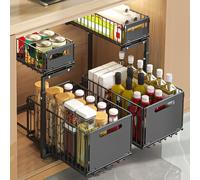 HUOLE Panier Coulissan pour Cuisine, Coulissant Tiroir Étagères pour Placard Meuble Cuisine Salle BainPanier Coulissan pour Cuisine, Garde-Manger, 26,5 x 38 x 48,5 cm (Noir)