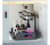 HUOLE Panier Coulissan pour Cuisine, Coulissant Tiroir Étagères pour Placard Meuble Cuisine Salle BainPanier Coulissan pour Cuisine, Garde-Manger, 27 x 36 x 28 cm (Noir)