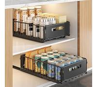 HUOLE Panier Coulissan pour Cuisine, Coulissant Tiroir Étagères pour Placard Meuble Cuisine Salle BainPanier Coulissan pour Cuisine, Garde-Manger, Noir - 38 x 25 x 10 cm (2 pièces)