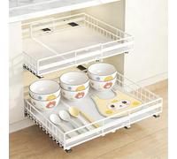 HUOLE Panier Coulissan pour Cuisine, Coulissant Tiroir Étagères pour Placard Meuble Salle BainPanier Coulissan pour Cuisine, Garde-Manger,(31-49 cm et 32-51 cm) Blanc