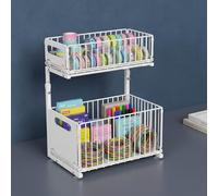 HUOLE Panier Coulissan pour Cuisine, Coulissant Tiroir Étagères pour Placard Meuble Salle BainPanier Coulissan pour Cuisine, Garde-Manger,26,5 x 38 x 48,5 cm, Forme L (Blanc)