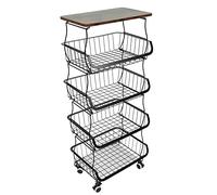 HUOLE Panier de Fruits et Legumes avec Roues, Support Utilitaire de Panier de Fruits Roulant empilable à 5 Niveaux, Panier a Legumes pour la Cuisine, Garde-Manger,Les Toilettes 40 * 30 * 94cm