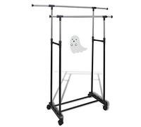 HUOLE Portant à vêtements, Penderie métallique, Charge Max,60 kg, Hauteur réglable, Mobile, avec roulettes XXL Support, Double Tringle à vêtements, métal/Plastique