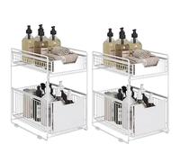 HUOLE Rangement sous Evier 2 Niveaux Organisateur de Cuisine en Métal, Porte-épices pour Comptoir de Cuisine Organisateur pour Salle de Bain, Cuisine, Bureau-37,4 * 26,5 * 44 cm-blanc (2 pièce)