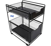 HUOLE Rangement Sous évier à 2 Niveaux,Organiseur de Cuisine, Étagère sous Évier, Porte-épices,Panier de Rangement Coulissant en métal,pour Cuisine, Salle de Bain,Chambre (noir-1PC)