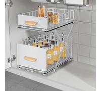 HUOLE Rangement sous Évier Tiroir Coulissant à Extraction pour Cuisine Panier de Rangement Coulissant à 2 Niveaux pour Placard de Cuisine, Porte-épices,Salle de Bain, tiroirs coulissants sous évier