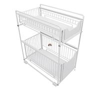 HUOLE Rangement sous Evier,Tiroir de Rangement à 2 étages pour Cuisine et Salle de Bain, Panier de Rangement Coulissant en métal, pour la Maison et Le Bureau, Porte-épices (Blanc)