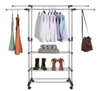 HUOLE Séchoir à Linge sur Pieds Pliable étendoir 2 Niveaux AjustablesSéchoir d’intérieur, Stable et robuste, Repassage facile, Transport aisé, Porte-chaussettes-78 * 42* (70-150) cm-double pôle