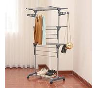 HUOLE Séchoir à Linge Tour 3 Niveaux Ailes Pliables en Acier Inoxydable avec 4 Roues Grande Capacité Ultra Stable Étendoir à Linge d’Étendage pour Usage Intérieur/Extérieur,72 * 56 * 152cm (Gris)
