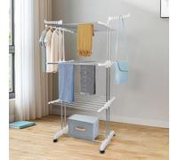 HUOLE Séchoir à Linge Tour 3 Niveaux Ailes Pliables en Acier Inoxydable avec 4 Roues Grande Capacité Ultra Stable Étendoir à Linge pour Usage Intérieur/Extérieur-72 * 64 * 170cm (Blanc)
