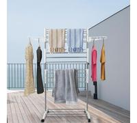 HUOLE Séchoir à Linge Tour 3 Niveaux Ailes Pliables en Acier Inoxydable avec 4 Roues Grande Capacité Ultra Stable Étendoir à Linge pour Usage Intérieur/Extérieur-75 * 44 * 158cm (Tube Blanc + Gris)