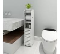 HUOLE Support Papier Toilette Armoire,Petit Meuble de Rangement pour Toilettes, Meuble de Salle de Bain sur Pied Design Moderne, Colonne, Armoire/penderie,Étagères Réglables