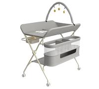HUOLE Table à Langer avec roulettes, avec Panier de Rangement à Côté Structure en Fer Charge Max 25KG pour Nouveaux-Nés Design Ergonomique, Rangement,pour Nouveau-né,75 * 68 * 83-91cm (B) Gris