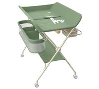 HUOLE Table à Langer avec roulettes, avec Panier de Rangement à Côté Structure en Fer Charge Max 25KG pour Nouveaux-Nés Design Ergonomique, Rangement,pour Nouveau-né,75 * 68 * 83-91cm (A) Vert