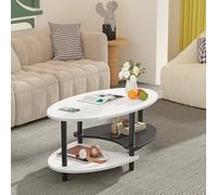 HUOLE Table à thé en Bois, Table Basse à 2 Niveaux pour Le Salon, Support de TV Pouces avec Etagère de Rangement,90 x 50 x 42 cm - Noir et Blanc