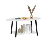 HUOLE Table à thé en Bois, Table Basse Ovale avec Surface de Rangement Meuble de Salon Design Panneau de Particules Bois de Hêtre, 100 x 53 x 45 cm - Blanc