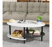 HUOLE Table Basse à 2 Niveaux pour Le Salon, Support de Table TV/Nuit de Chevet Stylée Panneau de Particules Bois, 90 x 50 x 42 cm - Noir et Blanc