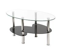 HUOLE Table Basse Moderne en Verre Trempé et Métal, Ronde, 90 cm x 50 cm x 43 cm, Transparent et Noir, Montage Facile, JB152533