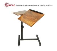 HUOLE Table d'appoint de Lit à Roulettes Inclinable Panneau de densité + acier Cerise jaune 60 x 34 5 x 58/90 cm