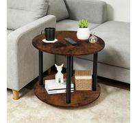 HUOLE Table d'Appoint Ronde à 2 Niveaux, Tables Basses,Bout de Canapé Ronde Guéridon, Style Moderne, Étagère Ouverte, Table de Chevet pour Salon, Chambre, Petit Espace 60 x 60 x 53 cm (Bois flammé)
