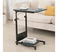 HUOLE Table pour Ordinateur Portable Hauteur réglable roulettes Support Pliable H x l x P: 60 * 34.5 * 58-90cm,Table pour Ordinateur Table Hauteur Bois, Bureau (56.5 * 37*/95cm-Noir)