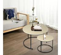 HUOLE Tables Gigognes Ronde Lot de 2, avec Cadre en Métal Doré, Dessus Imitation Marbre, pour Salon, Chambre, Bureau, Appartement - 70 x 70 x 45 cm (Bois d'origine + Pieds Noirs)