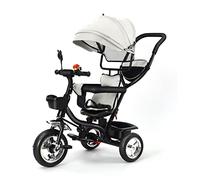 HUOLE Tricycle Bébé 4 en 1 Vélo Enfant avec Siège Réversible et Roues en Caoutchouc Silencieuses, Tricycle Pliable avec Pare-Soleil,pour Les Enfants de 1 à 5 Ans, 4 en 1 (Gris Clair)