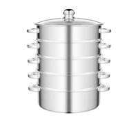 HUOMMGS Cuiseur vapeur en acier inoxydable 304 à 5 étages - Multifonction - Poli - Argenté - Avec couvercle pour cuisinière à induction