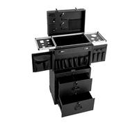 HUOMMGS Mallette de maquillage à roulettes professionnelle avec 2 tiroirs, 4 roulettes et 4 clés - Mallette de maquillage verrouillable pour femme - Pour salon de coiffure, Noir , 38*25,5*82 cm/14,96
