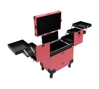 HUOMMGS Mallette de maquillage professionnelle à roulettes avec miroir, 2 clés et 4 roues verrouillable pour coiffeur et maquillage pour femme, rose, 37*24.3*101cm/14.57*9.56*39.76in, Moderne