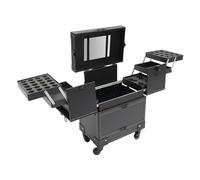 HUOMMGS Mallette de maquillage professionnelle à roulettes avec miroir, 2 clés et 4 roues verrouillable pour coiffeur et maquillage pour femme, Noir , 37*24.3*101cm/14.57*9.56*39.76in, Moderne